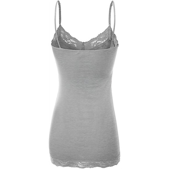 Bozzolo Women's Gray Lace Trim Stretchy Tunic Camisole Tank Top - Picture 2 of 6